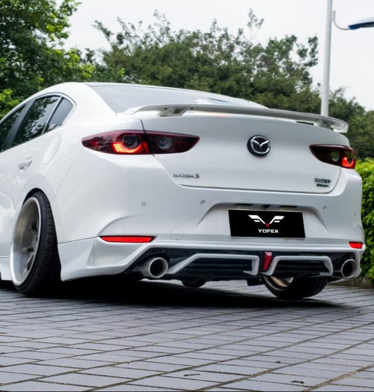 Mazda3 4th Gen BP 2019 2020 2021 2022 2023 2024 with Aftermarket Parts - Rear Diffuser & Canards PP from Yofer USA