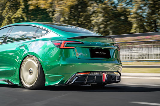Tesla Model 3 Highland / Performance 2024 with Aftermarket Parts - V1 Sports Rear Diffuser & Canards PP from Yofer USA