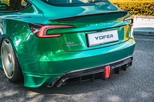 Tesla Model 3 Highland / Performance 2024 with Aftermarket Parts - V1 Sports Rear Diffuser & Canards PP from Yofer USA