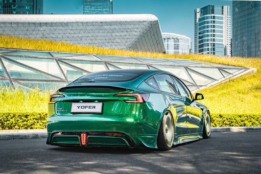 Tesla Model 3 Highland / Performance 2024-ON with Aftermarket Parts - V2 Style Rear Diffuser & Canards PP from Yofer USA