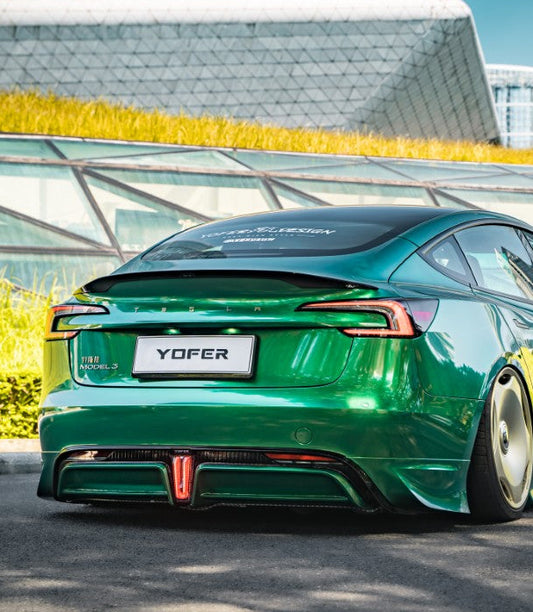 Tesla Model 3 Highland / Performance 2024-ON with Aftermarket Parts - V2 Style Rear Diffuser & Canards PP from Yofer USA