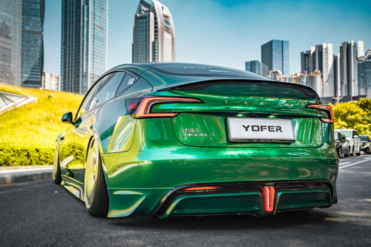 Tesla Model 3 Highland / Performance 2024-ON with Aftermarket Parts - V2 Style Rear Diffuser & Canards PP from Yofer USA