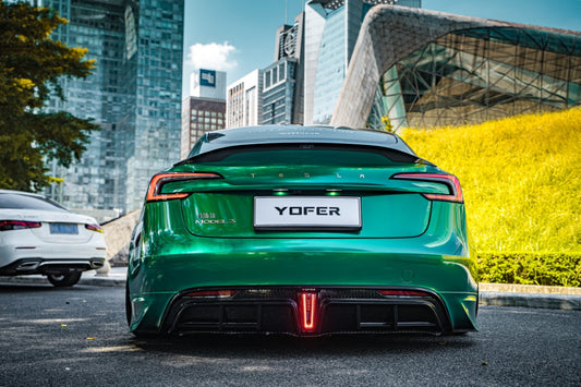 Tesla Model 3 Highland / Performance 2024 with Aftermarket Parts - V1 Sports Rear Diffuser & Canards PP from Yofer USA