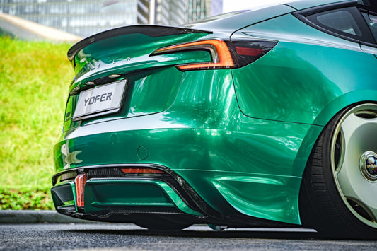 Tesla Model 3 Highland / Performance 2024-ON with Aftermarket Parts - V2 Style Rear Diffuser & Canards PP from Yofer USA