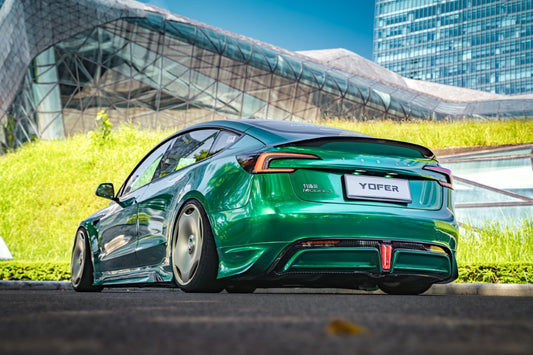Tesla Model 3 Highland / Performance 2024-ON with Aftermarket Parts - V2 Style Rear Diffuser & Canards PP from Yofer USA