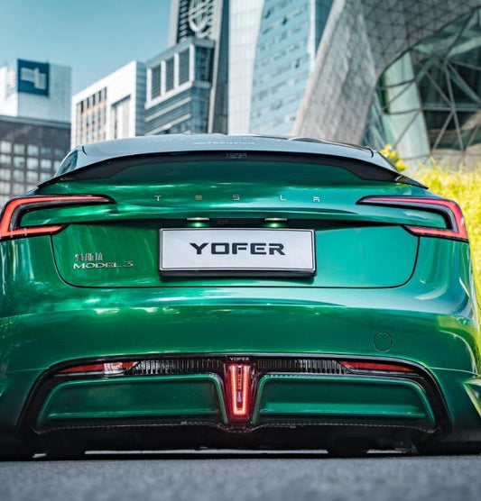 Tesla Model 3 Highland / Performance 2024-ON with Aftermarket Parts - V2 Style Rear Diffuser & Canards PP from Yofer USA