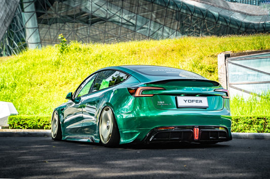 Tesla Model 3 Highland / Performance 2024 with Aftermarket Parts - V1 Sports Rear Diffuser & Canards PP from Yofer USA