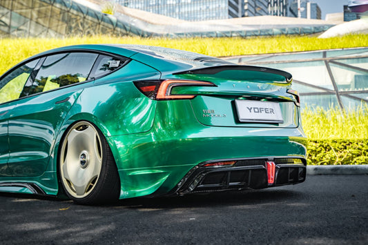 Tesla Model 3 Highland / Performance 2024 with Aftermarket Parts - V1 Sports Rear Diffuser & Canards PP from Yofer USA