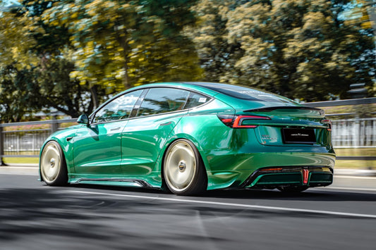 Tesla Model 3 Highland / Performance 2024-ON with Aftermarket Parts - V2 Style Rear Diffuser & Canards PP from Yofer USA