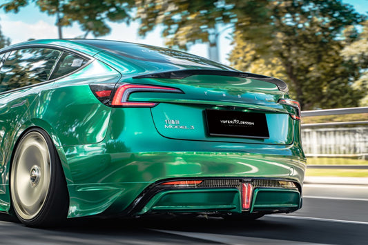 Tesla Model 3 Highland / Performance 2024-ON with Aftermarket Parts - V2 Style Rear Diffuser & Canards PP from Yofer USA