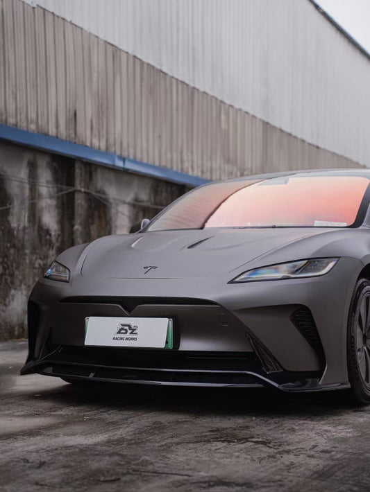 Tesla Model 3 Highland Performance 2024-ON with Aftermarket Parts - Loong Flames Max Front Bumper PP & ABS from Yofer USA
