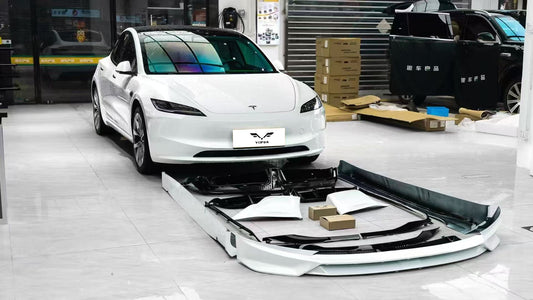 Tesla Model 3 Highland 2024 with Aftermarket Parts - Front Lip Splitter ABS & PP from Yofer USA