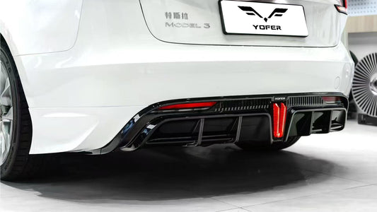 Tesla Model 3 Highland / Performance 2024 with Aftermarket Parts - V1 Sports Rear Diffuser & Canards PP from Yofer USA