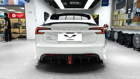 Tesla Model 3 Highland / Performance 2024 with Aftermarket Parts - V1 Sports Rear Diffuser & Canards PP from Yofer USA