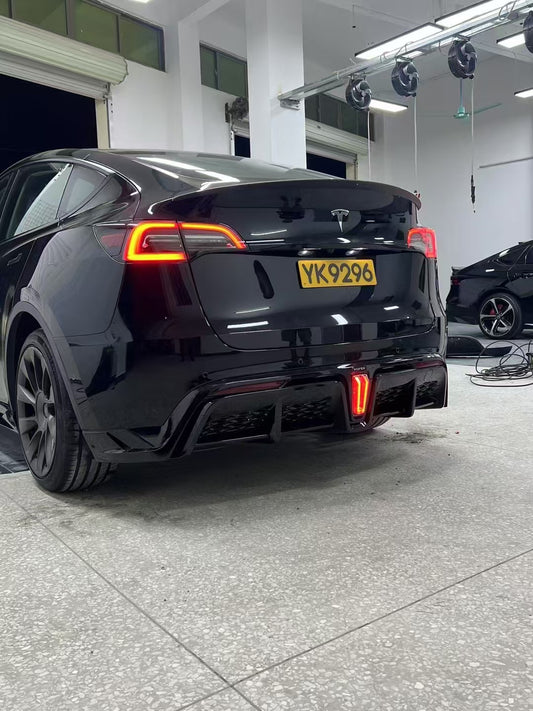 Tesla Model Y / Performance 2021-ON with Aftermarket Parts - Loong Flames Max Rear Diffuser PP from Yofer USA