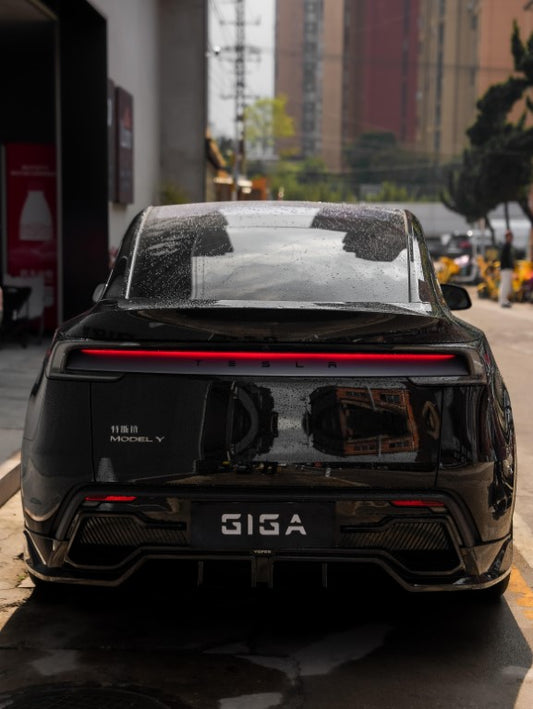 Tesla Model Y Juniper 2026-ON with Aftermarket Parts - Loong Flames Rear Diffuser PP Polypropylene from Yofer USA