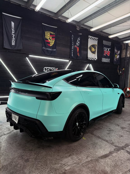 Tesla Model Y Juniper 2026-ON with Aftermarket Parts - Loong Flames Rear Diffuser PP Polypropylene from Yofer USA