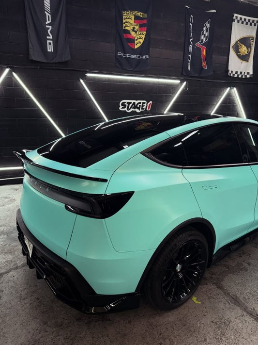 Tesla Model Y Juniper 2026-ON with Aftermarket Parts - Loong Flames Rear Diffuser PP Polypropylene from Yofer USA