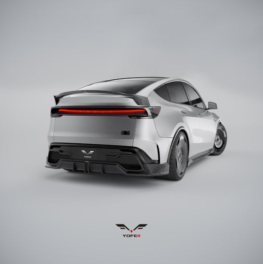 Tesla Model Y Juniper 2026-ON with Aftermarket Parts - Loong Flames Rear Diffuser PP Polypropylene from Yofer USA