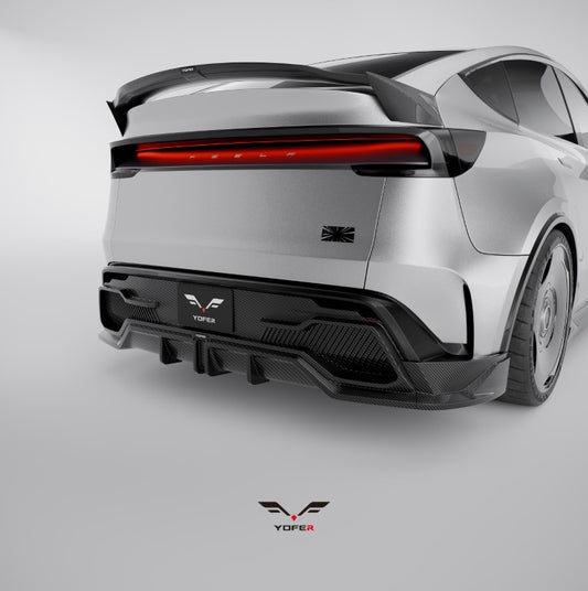 Tesla Model Y Juniper 2026-ON with Aftermarket Parts - Loong Flames Rear Lip Spoiler PP Polypropylene from Yofer USA