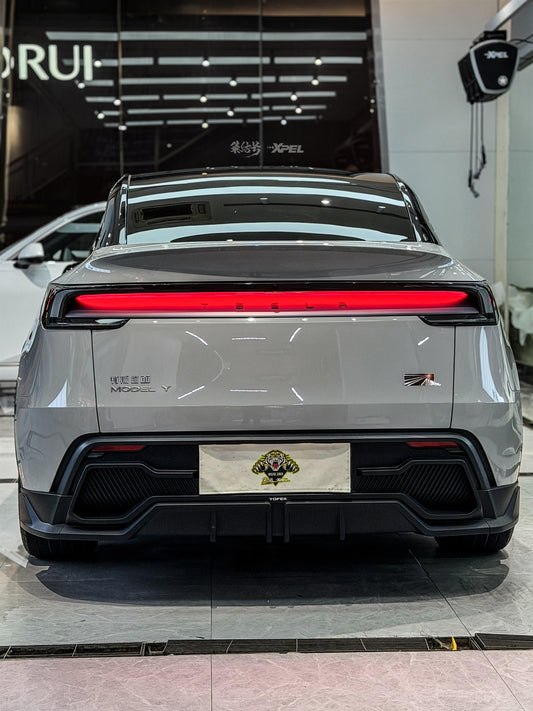 Tesla Model Y Juniper 2026-ON with Aftermarket Parts - Loong Flames Rear Diffuser PP Polypropylene from Yofer USA