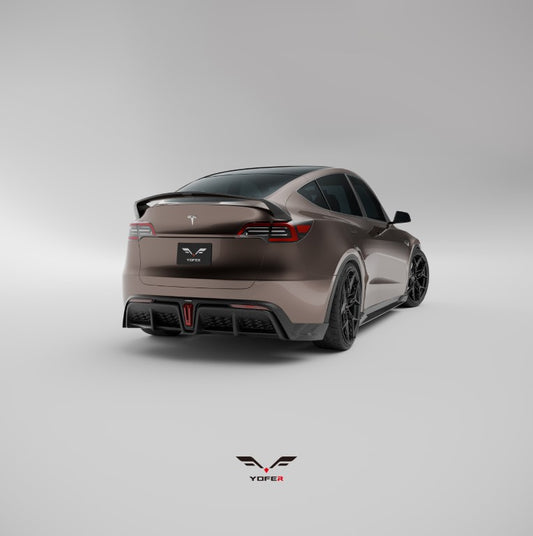 Tesla Model Y / Performance 2021 2022 2023 2024 with Aftermarket Parts - Loong Flames Style Rear Spoiler Wing Carbon Fiber from Yofer USA