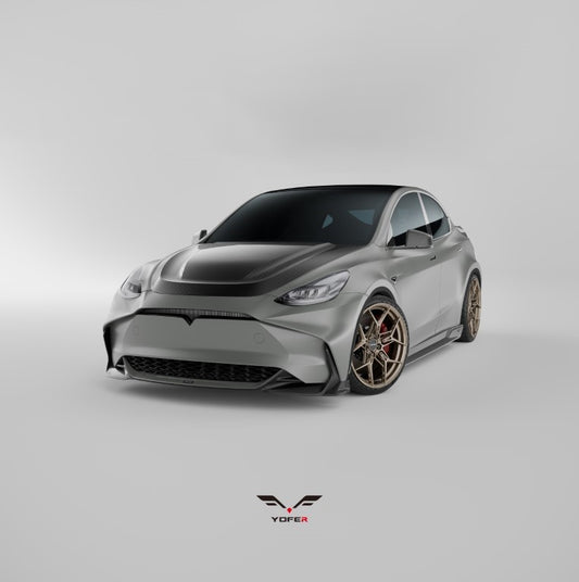 Tesla Model Y / Performance 2021-ON with Aftermarket Parts - Loong Flames Max Front Bumper PP from Yofer USA