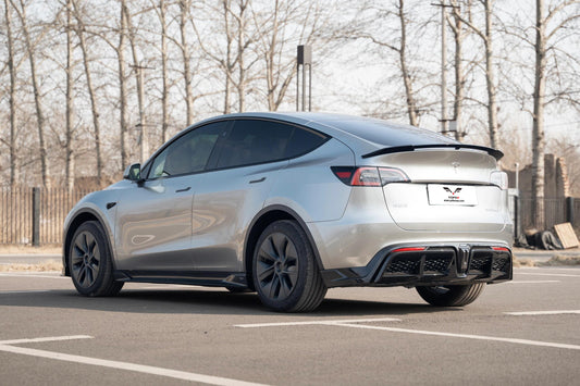 Tesla Model Y / Performance 2021 2022 2023 2024 with Aftermarket Parts - Loong Flames Style Rear Spoiler Wing Carbon Fiber from Yofer USA