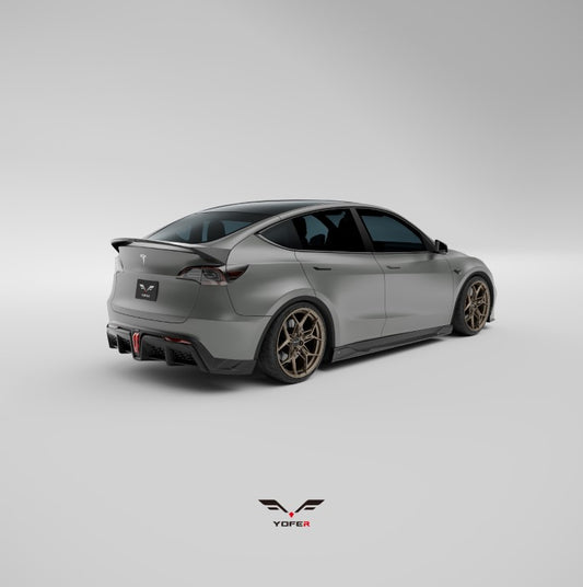 Tesla Model Y / Performance 2021 2022 2023 2024 with Aftermarket Parts - Loong Flames Style Rear Spoiler Wing Carbon Fiber from Yofer USA