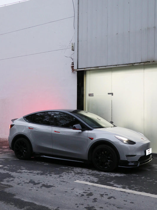 Tesla Model Y / Performance 2021 2022 2023 2024 with Aftermarket Parts - Loong Flames Style Rear Spoiler Wing Carbon Fiber from Yofer USA