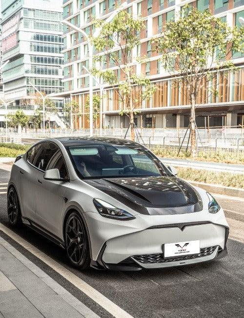 Tesla Model Y / Performance 2021-ON with Aftermarket Parts - Loong Flames Max Front Bumper PP from Yofer USA