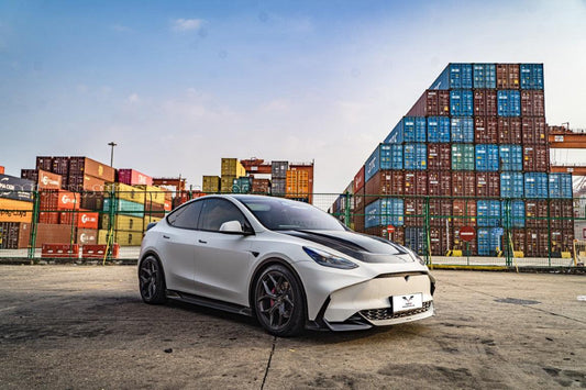 Tesla Model Y / Performance 2021 2022 2023 2024 with Aftermarket Parts - Loong Flames Style Hood Bonnet Pre-preg Carbon Fiber from Yofer USA