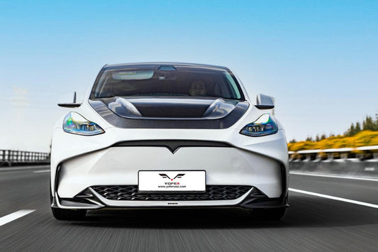 Tesla Model Y / Performance 2021-ON with Aftermarket Parts - Loong Flames Max Front Bumper PP from Yofer USA