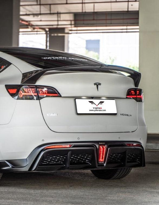 Tesla Model Y / Performance 2021-ON with Aftermarket Parts - Loong Flames Max Rear Diffuser PP from Yofer USA