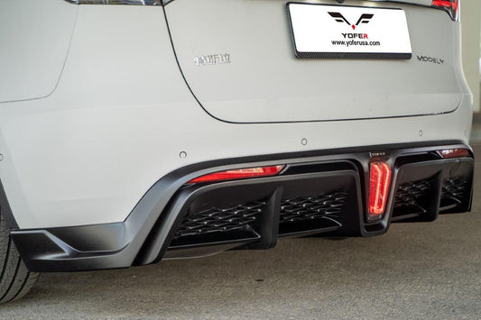 Tesla Model Y / Performance 2021-ON with Aftermarket Parts - Loong Flames Max Rear Diffuser PP from Yofer USA