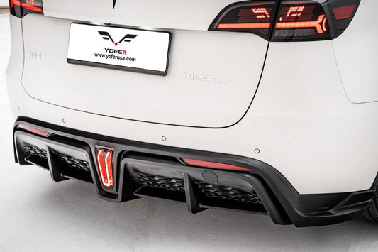 Tesla Model Y / Performance 2021-ON with Aftermarket Parts - Loong Flames Max Rear Diffuser PP from Yofer USA