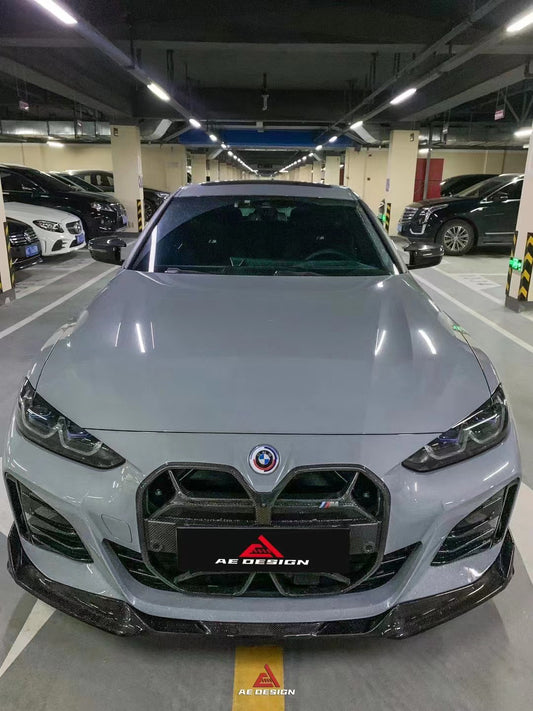 BMW I4 M50 / e Drive 40 (with M-package bumper, does not fit base model) I4 M50 / e Drive 40 & 4 Series Gran Coupe M440i 430i (with M-package bumper, does not fit base model) G26 2022 2023 2024 with Aftermarket Parts - AE Style Front Lip Carbon Fiber / ABS from ArmorExtend