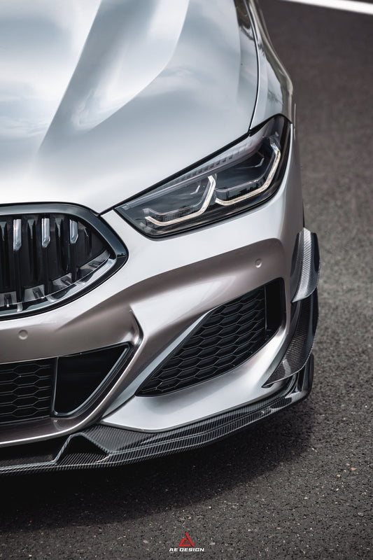 BMW 8 Series M850i 840i (With M-Package Bumper) G14 G15 G16 2018 2019 2020 2021 2022 2023 2024 with Aftermarket Parts - AE Style Front Canards Carbon Fiber from ArmorExtend