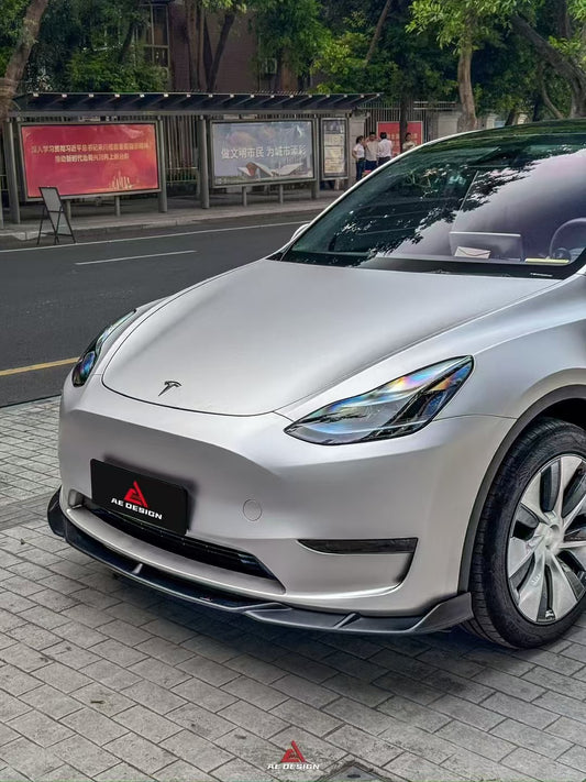 Tesla Model Y 2020 2021 2022 2023 2024 with Aftermarket Parts - AE Style Front Lip Carbon Fiber from ArmorExtend