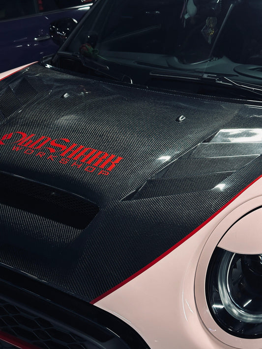 MINI Cooper JCW (John Cooper Works) F56 & Cooper (All Models) LCI 2022 2023 2024 with Aftermarket Parts - AE Style Hood Carbon Fiber from ArmorExtend