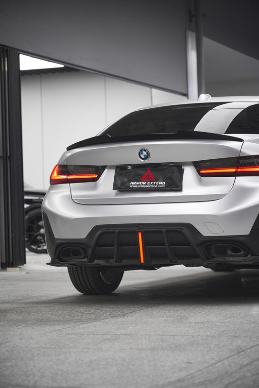 BMW 3 Series 330i (With M-Package Bumper, does not fit base model) M340i G20 G21 LCI 2023 2024 with Aftermarket Parts - Plustic Style Rear Diffuser & Canards ABS from ArmorExtend