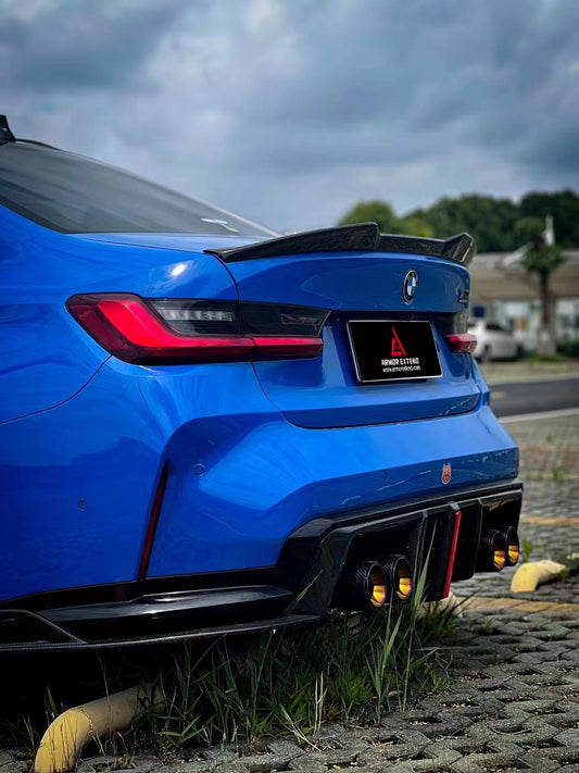 BMW M3 G80 G81 2021 2022 2023 2024 & M4 G82 G83 2021 2022 2023 2024 with Aftermarket Parts - AE V2 Style Rear Diffuser & Canards Carbon Fiber from ArmorExtend