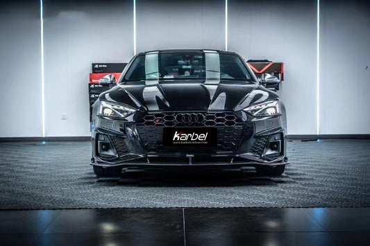 Audi S5 A5 (with s-line bumper, does not base model) B9.5 2020 2021 2022 2023 2024 with Aftermarket Parts - V2 Style Front Lip Pre-preg Carbon Fiber from Karbel Carbon