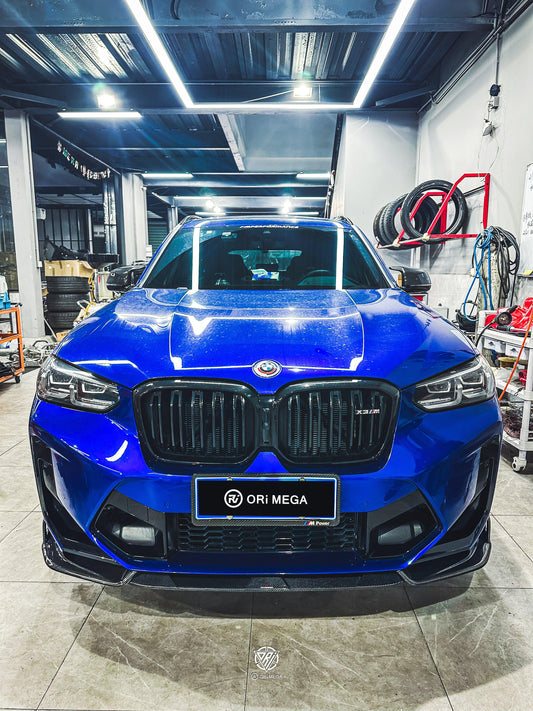 BMW X3M X3MC F97 LCI 2022 2023 2024 & X4M X4MC F98 LCI 2022 2023 2024 with Aftermarket Parts - AE Front Lip Carbon Fiber from ArmorExtend