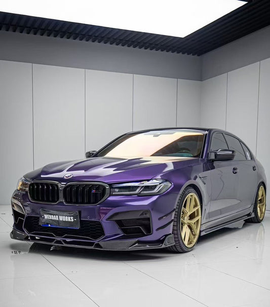 BMW M5 / M5C F90 Pre-LCI 2018 2019 2020 & M5 / M5C F90 LCI 2021 2022 2023 2024 With Aftermarket Parts - AE Lower Lip & Middle Lip Carbon Fiber from ArmorExtend