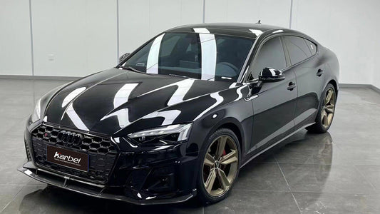 Audi S5 A5 (with s-line bumper, does not base model) B9.5 2020 2021 2022 2023 2024 with Aftermarket Parts - V2 Style Front Lip Pre-preg Carbon Fiber from Karbel Carbon