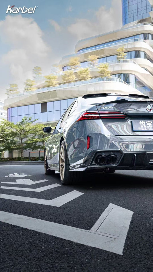BMW i5 xDrive40 / i5 eDrive40 (with M-package bumper, does not fit base mode) / i5 M60 G60 G61 2024-ON & 5 Series 540i xDrive / 530i xDrive / 530i (with M-package bumper, does not fit base model) / 550e xDrive G60 G61 2024-ON with Aftermarket Parts - Pre-preg Carbon Fiber Rear Spoiler from Karbel Carbon