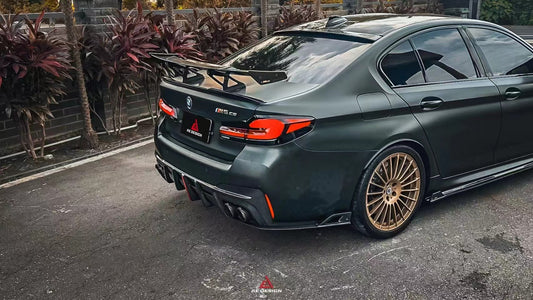 BMW M5/M5C F90 (Fits Both Pre-LCI & LCI) 2018 2019 2020 2021 2022 2023 2024 & 5 Series G30 540i (With M-Package Bumper) M550i (Fits Both Pre-LCI & LCI) 2017 2018 2019 2020 2021 2022 2023 2024 with Aftermarket Parts - AE V2 Rear Diffuser & Canards Carbon Fiber from ArmorExtend