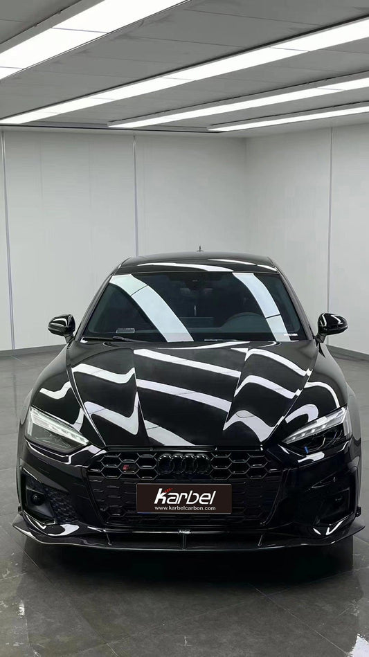 Audi S5 A5 (with s-line bumper, does not base model) B9.5 2020 2021 2022 2023 2024 with Aftermarket Parts - V2 Style Front Lip Pre-preg Carbon Fiber from Karbel Carbon