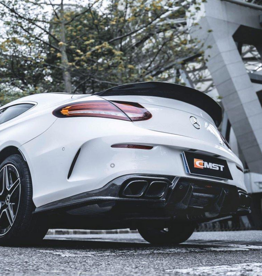 Mercedes Benz C63S C63 AMG C43 C300 W205 2017-2023 with Aftermarket Parts - Rear Diffuser (Exhaust Tips Included) Carbon Fiber / FRP from CMST Tuning